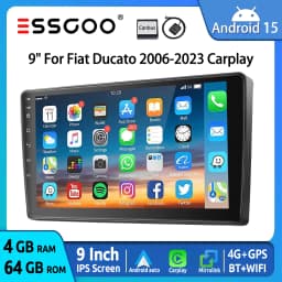 ESSGOO 9" Android 15 4+64G Car Stereo Radio For Fiat Ducato/Peugeot Boxer/Citro Carplay Android Auto GPS Navi FM RDS WiFi BT SWC