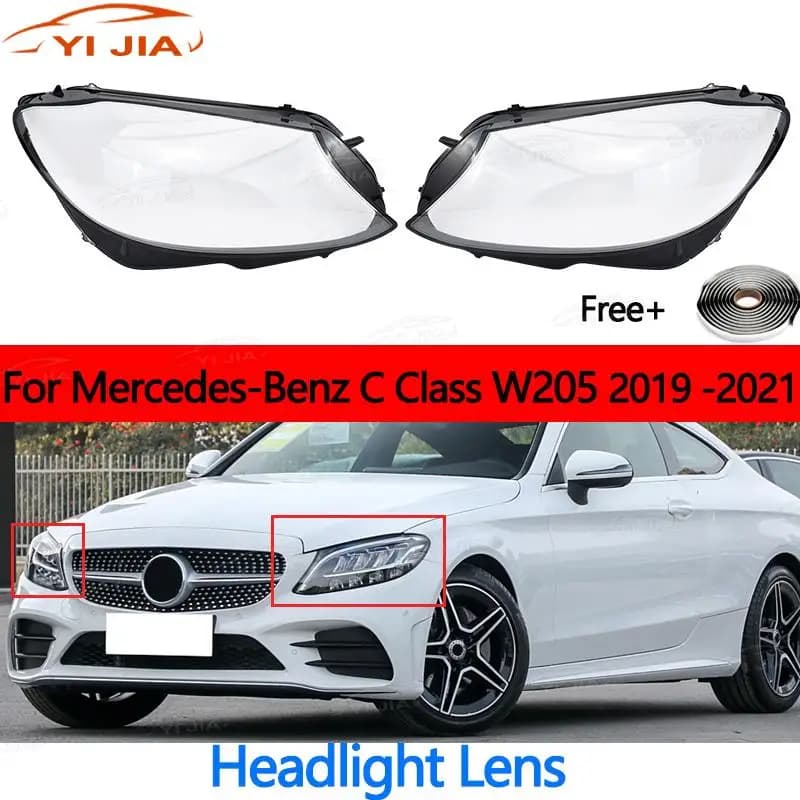 Free shipping For Mercedes-Benz W205 C180 C260L 2019-2021 Left Right Headlamp Cover Transparent Lampshade Headlight Lens Shell