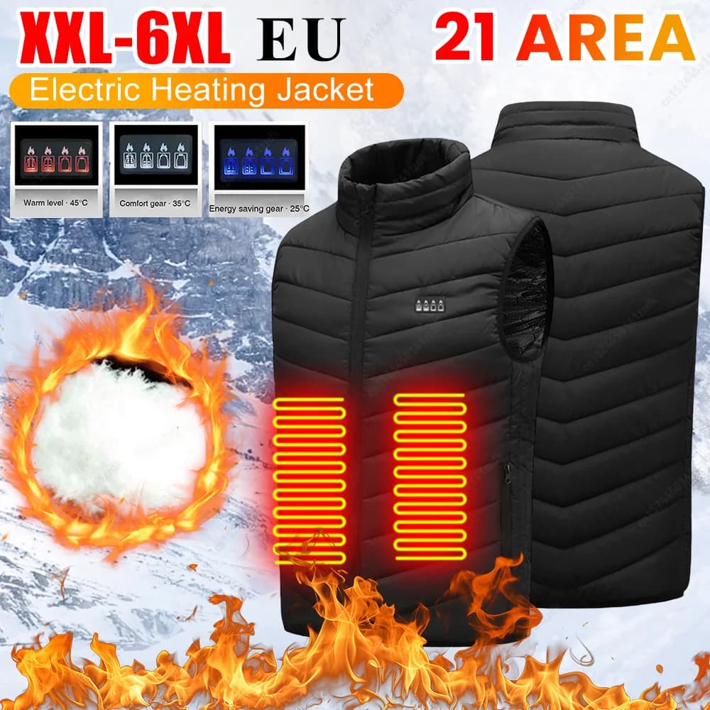 Men USB Infrared 21 Heating Areas Vest Jacket Men Winter Electric Heated Vest Waistcoat For Sports Hiking Oversized xxl-6xl for