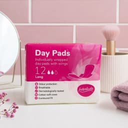 Interlude Ultra Long Day Pads with Wings 12 Pack, Cotton Soft Cover, Breathable Feminine Sanitary Protection