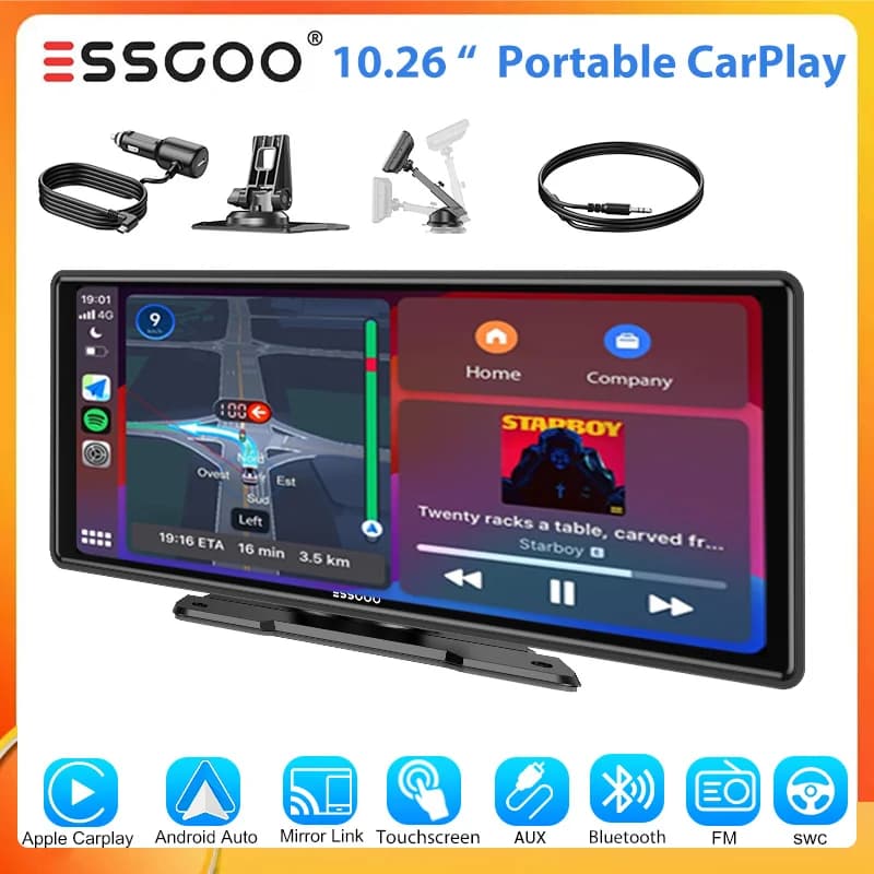 ESSGOO 8.1" Portable Carplay Universal For Cars RVs Trucks Car Stereo Radio SUVs Pickups Android Auto FM BT MP5 Player AUX