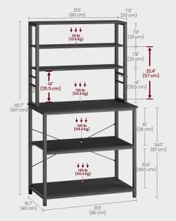 VASAGLE Kitchen Storage Rack, Coffee Bar, Baker’s Rack, Total 6 Shelves and 6 Hooks, for Microwave, Steel Frame, Industrial