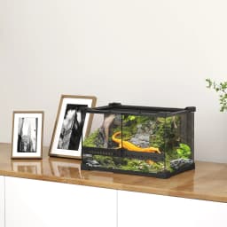 PawHut Glass Terrarium, Reptile Vivarium with Stone Background, Black