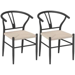 HOMCOM Weave Dining Chairs Set of 2 with Y-Shaped Backrest Hemp Seat Black