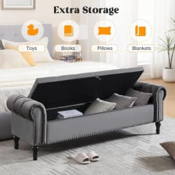 Velvet Storage Bench Upholstered Tufted Ottoman Bench w/ Arms Large Storage Space End of Bed Bench for Bedroom Living Room