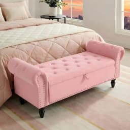 Velvet Storage Bench Upholstered Tufted Ottoman Bench w/ Arms Large Storage Space End of Bed Bench for Bedroom Living Room