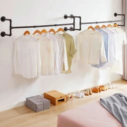 Wall Mounted Industrial Pipe Clothes Rack Garment Hanging Rail Bar for Home Organization Black Metal Pipe Clothing Storage