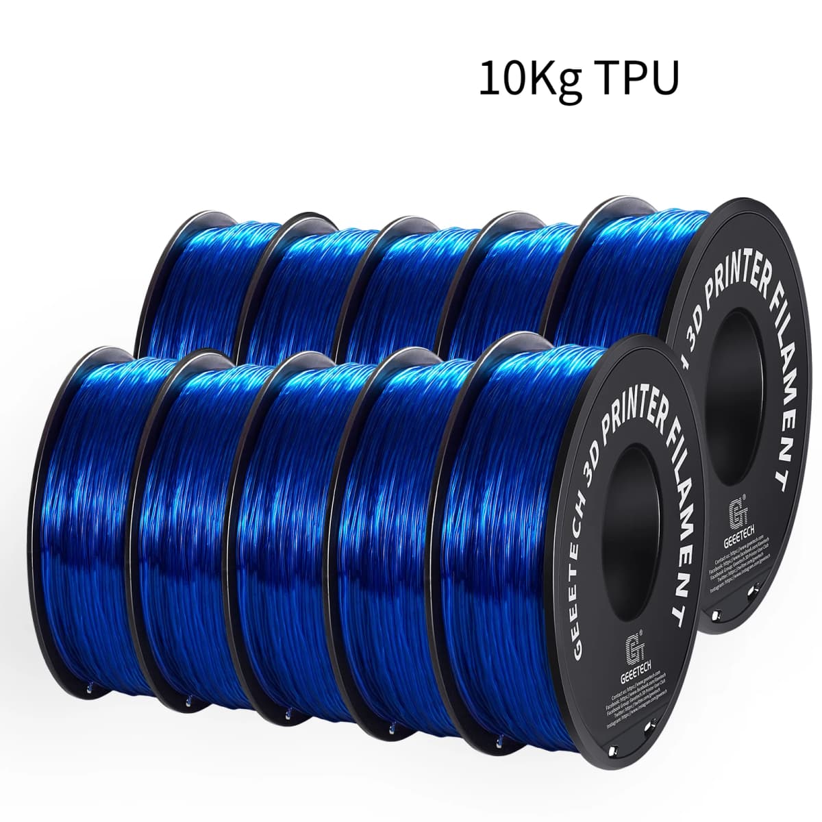 GEEETECH 10Kg TPU 3D Printer Filament material 1kg 2.2LBS/Spool 1.75mm Plastic Vacuum Packaging Non-Toxic Shore Hardness 95A
