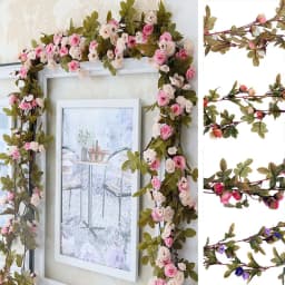 7Ft Artificial Pink Silk Rose 42 Heads Flowers Hanging Garland Vine Wreath Decor