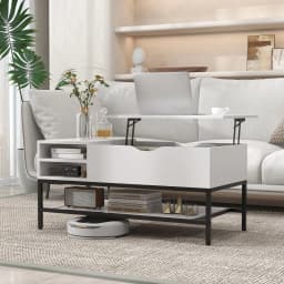 GOFLAME Lift Top Coffee Table Living Room Table w/ Storage Shelf-White