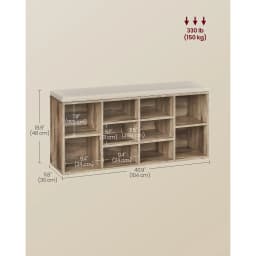 VASAGLE Shoe Bench, Shoe Shelf, Shoe Rack, Storage Cabinet, 10 Compartments, with Cushion, for Entryway, 104 x 30 x 48 cm