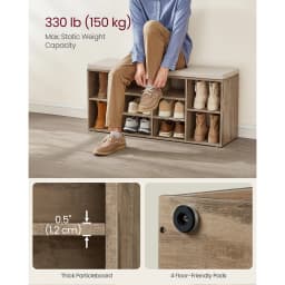 VASAGLE Shoe Bench, Shoe Shelf, Shoe Rack, Storage Cabinet, 10 Compartments, with Cushion, for Entryway, 104 x 30 x 48 cm