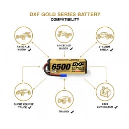 DXF 15.2V Graphene Lipo 4S Battery 6500mAh 140C EC5 XT90 Plug Gold Version Racing Series HardCase for RC Car Truck Truggy 1/8 Buggy