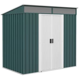 PINGGO 6.5 X 4FT Galvanised Metal Shed with Foundation Kit, Lockable Tool Garden Shed with Double Sliding Doors, Vents, Green