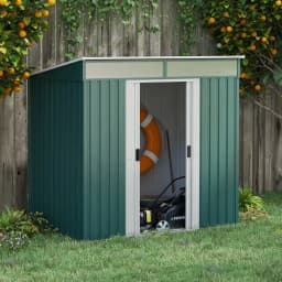 PINGGO 6.5 X 4FT Galvanised Metal Shed with Foundation Kit, Lockable Tool Garden Shed with Double Sliding Doors, Vents, Green