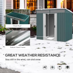 PINGGO 6.5 X 4FT Galvanised Metal Shed with Foundation Kit, Lockable Tool Garden Shed with Double Sliding Doors, Vents, Green