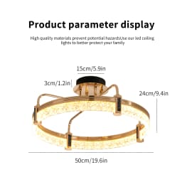 Modern Gold Ceiling Light, Dimmable LED Chandelier with Acrylic in Crystal Shape, 1-Ring Pendant Lighting Fixtures