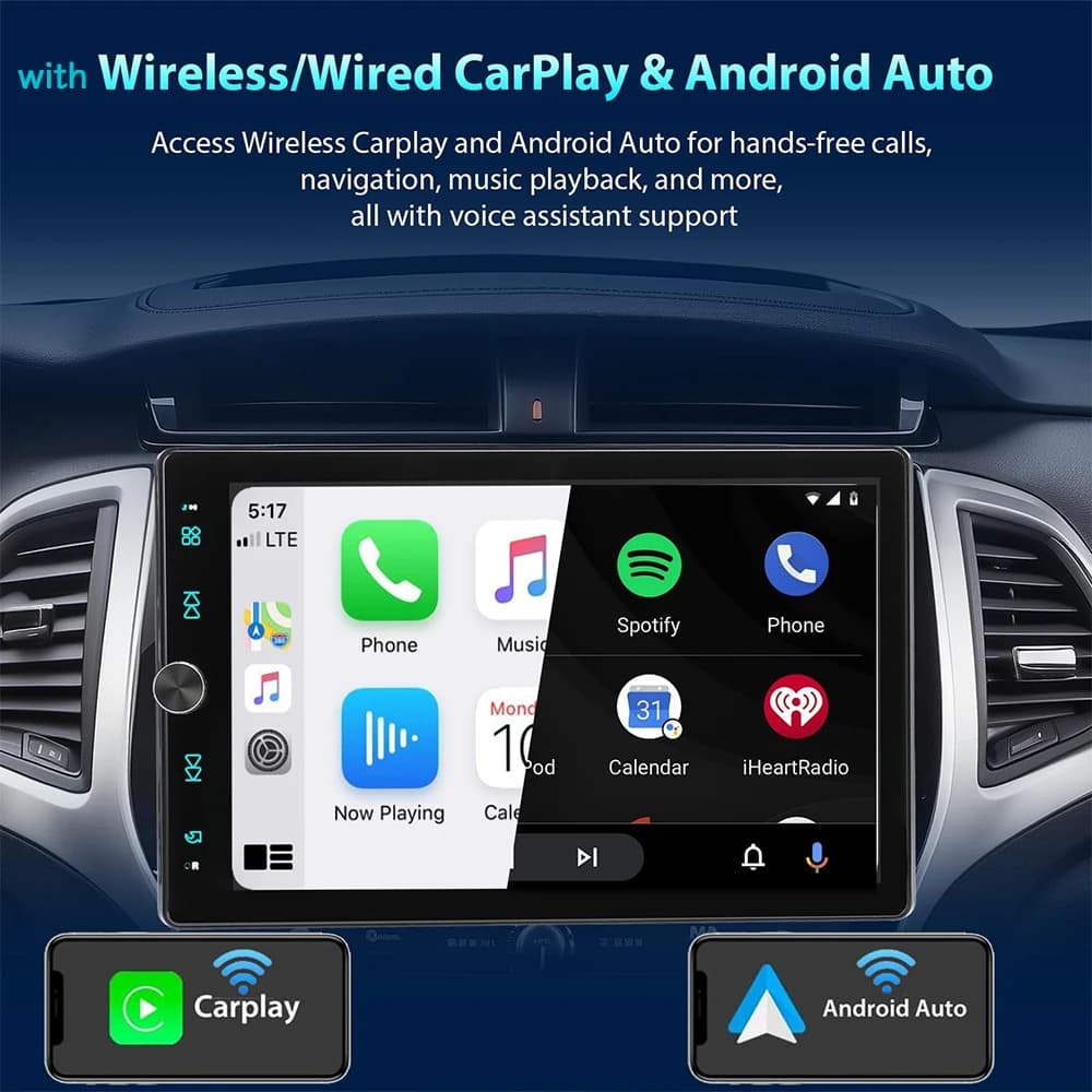 Universal Single Din Car Stereo Rotatable Screen with Carplay Android Auto 10.4inch Bluetooth FM/AM/RDS USB/AUX/SD Backup Camera