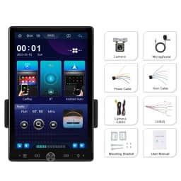 Universal Single Din Car Stereo Rotatable Screen with Carplay Android Auto 10.4inch Bluetooth FM/AM/RDS USB/AUX/SD Backup Camera