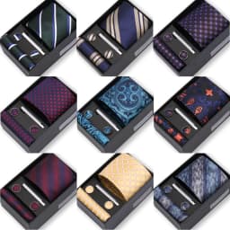 Top Quality Tie Set Gift Box Necktie Pocket Squares Cufflinks Tie-Clip Set With Black Box Men Birthday Gift Gravatas Accessories