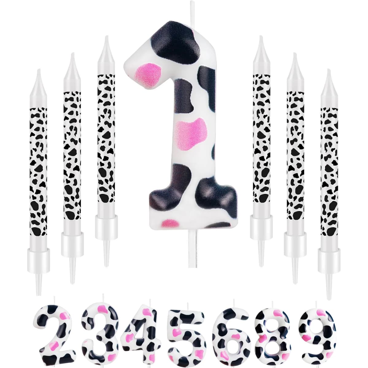 7pcs Birthday Number Candle,Pink Cow Candles Cow Im One Decorations,Cowgirl Theme Girls Party Décor