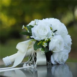 Holding Flowers Artificial Natural Rose Wedding Bouquet With Silk Satin Ribbon White Champagne Bride Bouquet Wedding Supplies