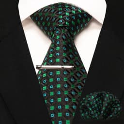 New Fashion Black Plaid Men's Tie 8cm Silk Business Necktie Handkerchief Tie clips set Wedding Party Tie Gift For Men