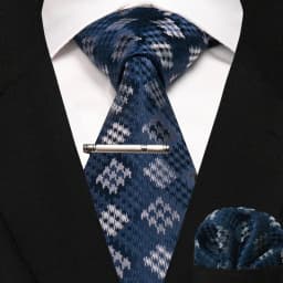 New Fashion Black Plaid Men's Tie 8cm Silk Business Necktie Handkerchief Tie clips set Wedding Party Tie Gift For Men