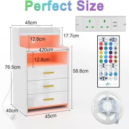 Nightstand With Drawers Wood Bedside Desk with Lighting Sofa Bed Side Table Charging Station 2AC/2USB 6 Layers Modern Nightstand