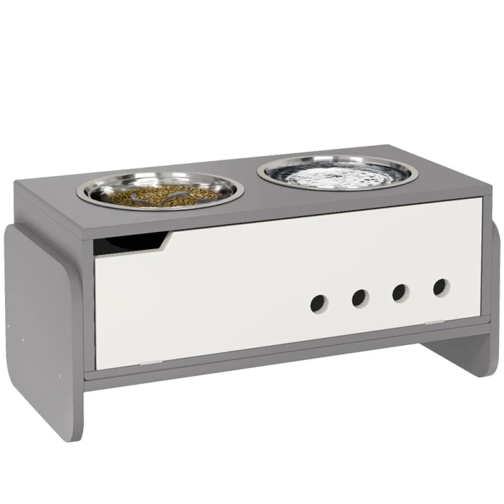 PINGGO 3 Height Adjustable Raised Dog Bowls, Dog Feeding Storage Station W/ Slow Feeder Mat, 2 Stainless Steel Bowls