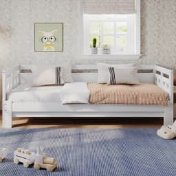 Daybed Cabin Bed Wooden 3FT Single Sofa Guest Bed Sofa Bed, Pull out Trundle Wooden Bed Heart-Shaped -90 X190 cm -White