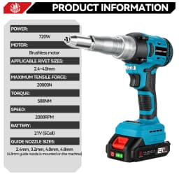 ONEVAN 20000N/25000N Brushless Electric Rivet Gun 2.4~5.0mm Cordless Rivet Nut Gun Drill Power Tool For Makita 18V Battery Pin