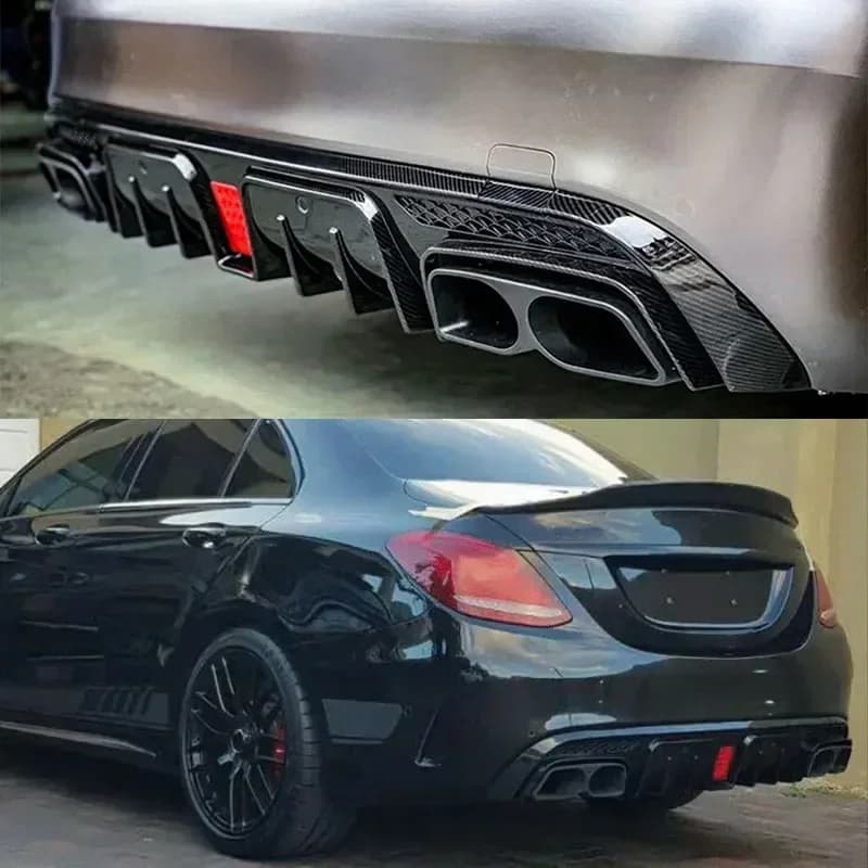 Rear Bumper Diffuser Lip Fits 2015-2021 BENZ W205 C63 C43 AMG Sedan Carbon Look