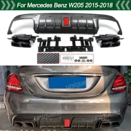 Rear Bumper Diffuser Lip Fits 2015-2021 BENZ W205 C63 C43 AMG Sedan Carbon Look