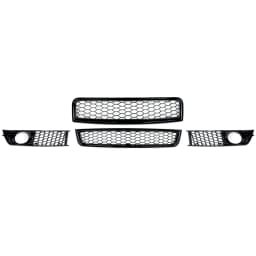 Magickit Honeycomb Grill for Audi A4 B6 Sedan 2002-2005 Front Bumper Upper & Lower Grille Fog Light Lamp Grill 4pcs Set