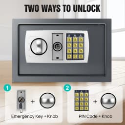 16L Digital Safe Box with Key, Large Home Safe Solid Steel Wall Mounted Electronic Safety Security Box Cabinet Safe-Grey, 2 Keys