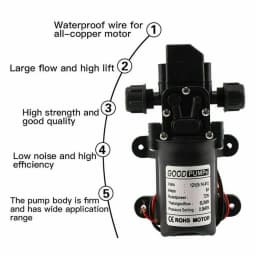 72W 12V Water Pump High Pressure Diaphragm Self-priming (No Pressure Switch) 7 160PSI 6L/Min RV Caravan