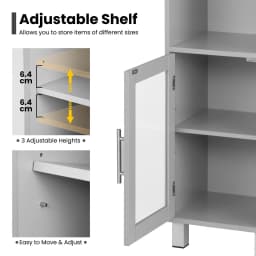 ERGOMASTER Bathroom Tall Cabinet Slim Freestanding Storage Organizer Cupboard 2 Glass Doors