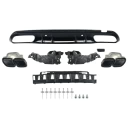Rear Bumper Diffuser + Exhaust Tips Black For Mercedes W205 C300 Sedan 2015+ AMG