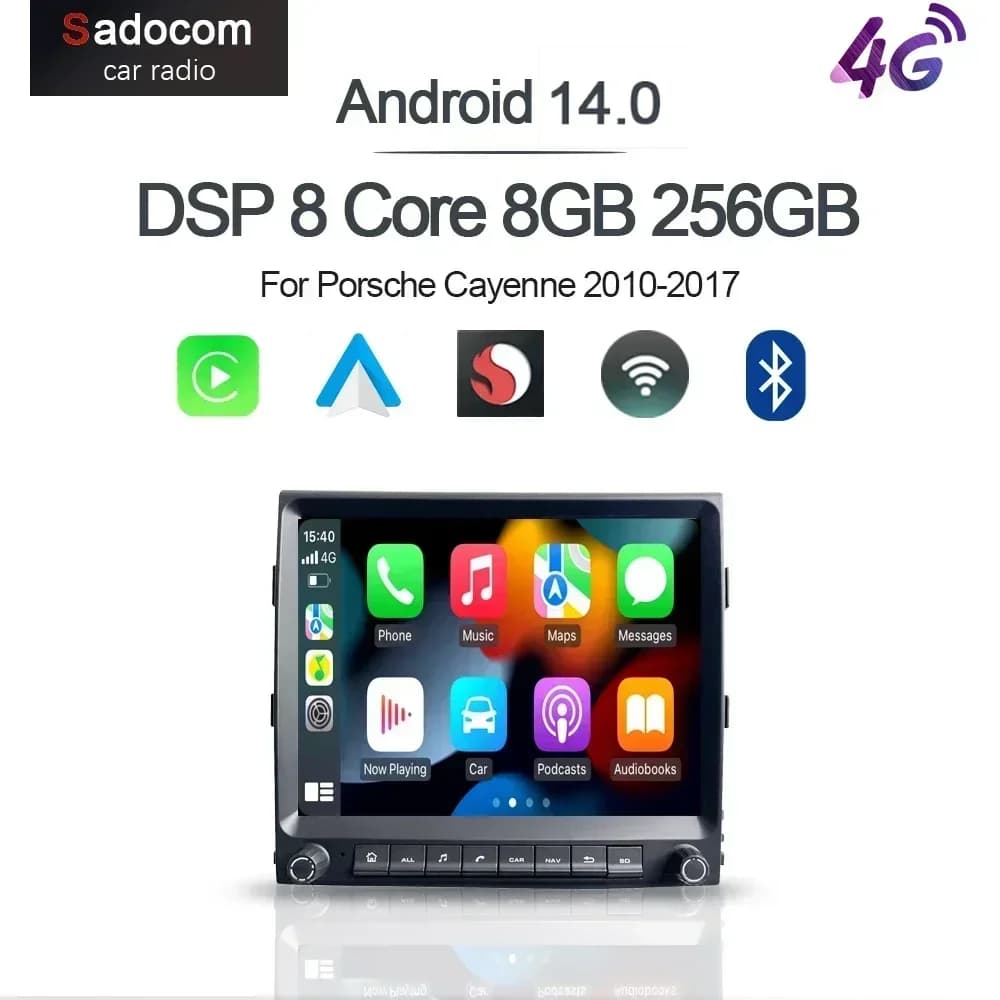 Carplay DSP Car DVD Player Android 14.0 8Core 8GB+256G Radio GPS Wifi Multimedia For PORSCHE Cayenne 955 957 958 2011-2017 2 Din