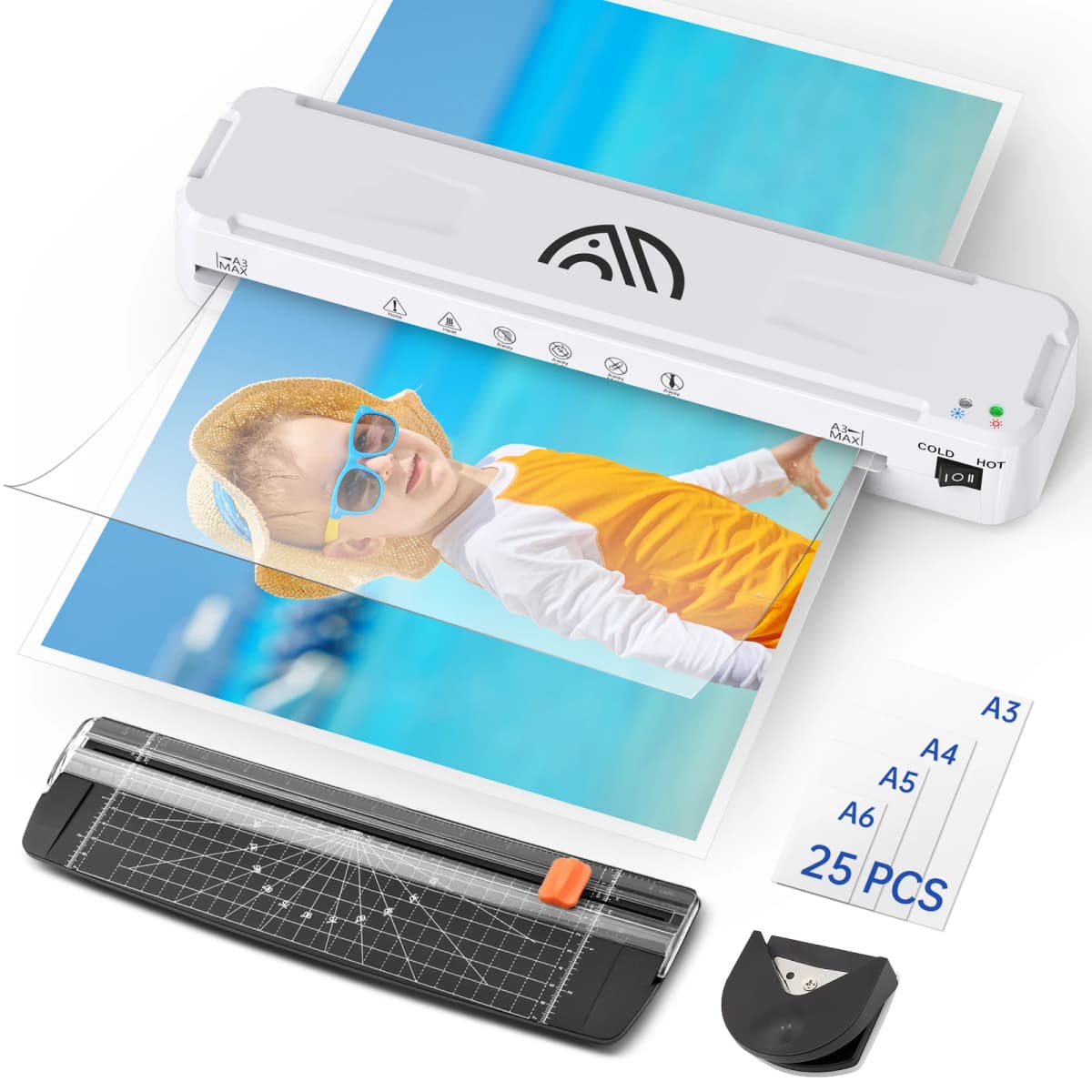 Buyounger Laminator A3, Laminator Machine with Hot and Cold Settings and 30 Pouches for A3 A4 A5 A6, Laminator with PaperTrimmer