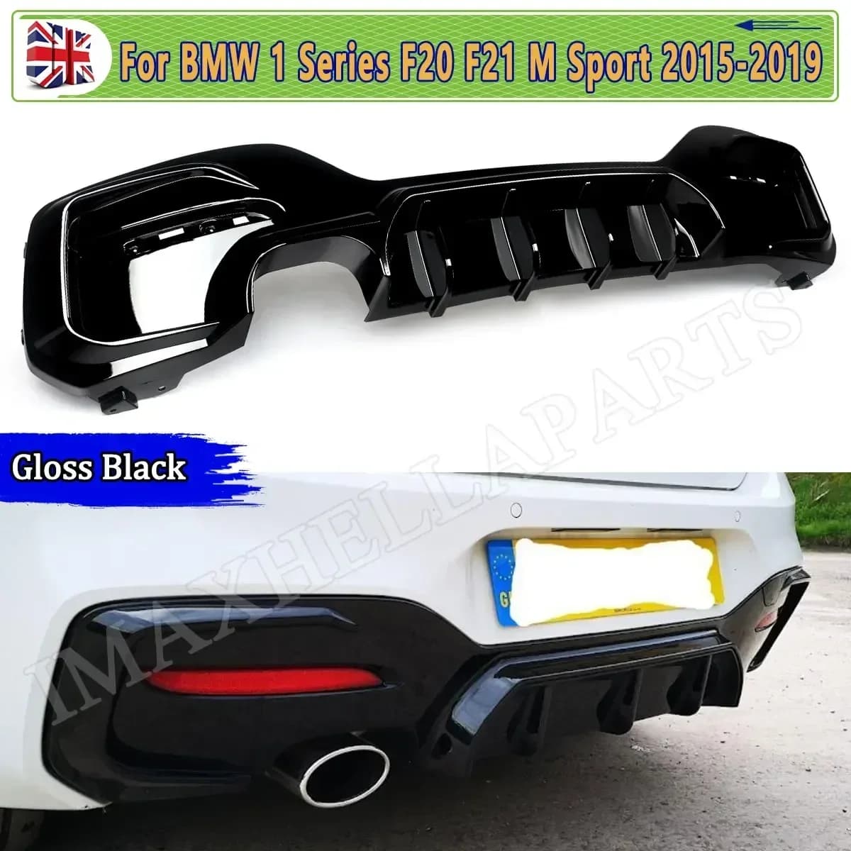 Rear Bumper Diffuser for BMW 1 Series F20 F21 M Sport 125i LCI 2015-2019 Gloss Black Rear Lip Spoiler Lip Single & Dual Exhaust