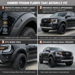 ABS Matte Black Fender Flares For Ford Ranger Next Gen T9 2023 2024 2025 2026 35mm Wide Off-road Wheel Arch Fender