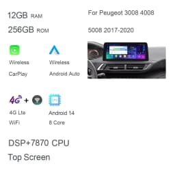 CarPlay DSP 12.3" QLED 720P 360 8G+256G Carplay Android 14.0 Car Player GPS WIFI autoradio For Peugeot 3008 4008 5008 2017-2020