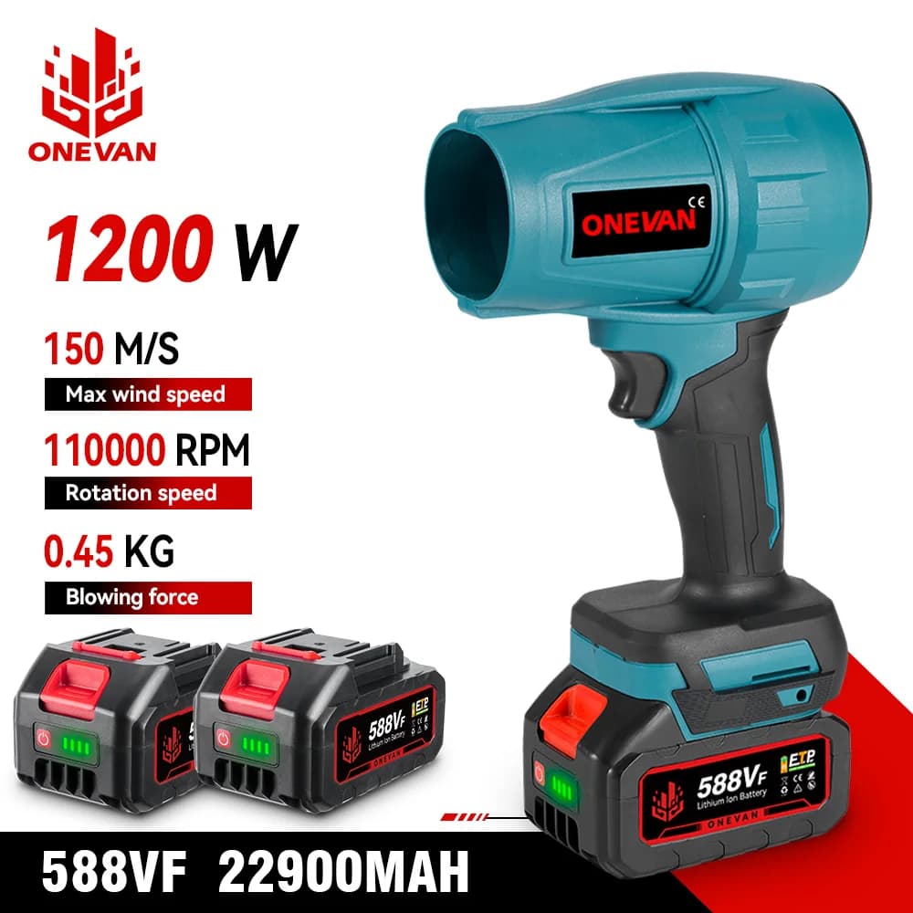 ONEVAN 1200W Electric Turbo Blower Jet Fan 200M/S Violent Air Blower Car Dryer Snow Dust Blowing Tool For Makita 18V Battery Pin