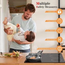 Karinear Plug in Induction Hob, 4 Zones Electric Hob 60cm, with Touch Control & Safety Lock, Black Ceramic Glass
