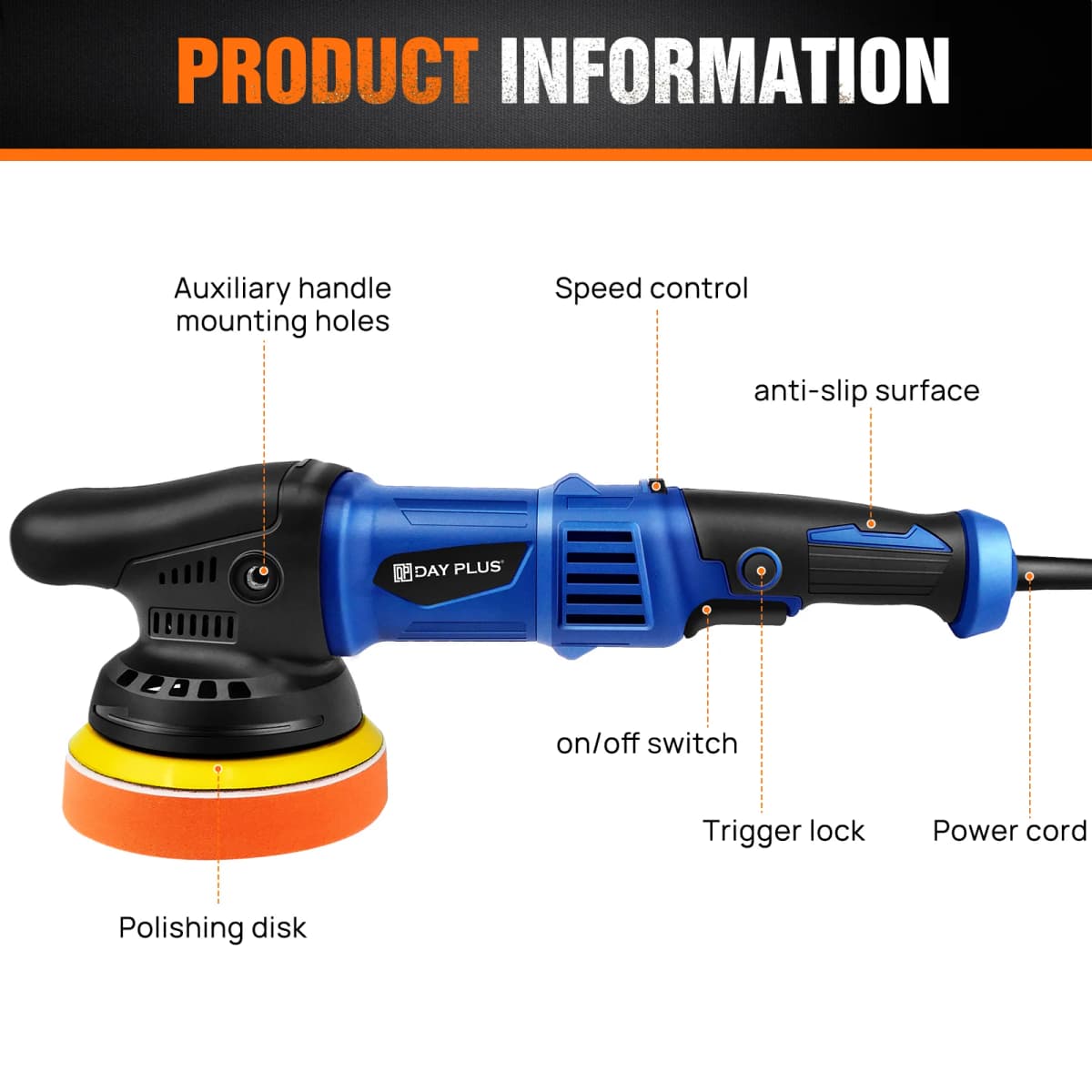920W Dual Action Electric Polisher Buffer with 120mm Plate 6 Variable Speeds 2800-5800RPM Sponge & Wool Pad for Polishing And Buffering