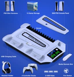BEBONCOOL S6000 Vertical Stand For PS5 Slim/PS5 Cooling Station Notebook-Grade Cooler Playstation 5 Dual Fast Controller Charger