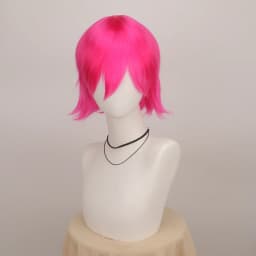 Synthetic Unisex 12 Inches Short Cosplay Hair Party White Red Pink Blonde Orange Yellow Wigs with Bangs Lolita Wig For Men Women