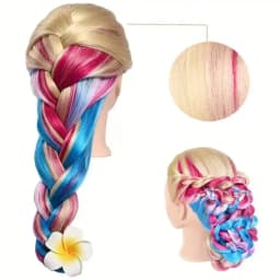 24Inch Mannequin Head with Fiber Hair Model Practice Hairdressing Doll Head Styling Hairdressing Training Braided